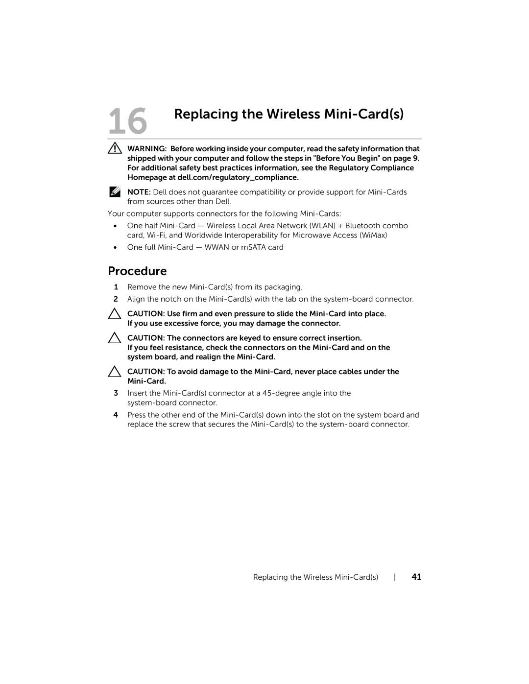 Dell 5323 owner manual Replacing the Wireless Mini-Cards 