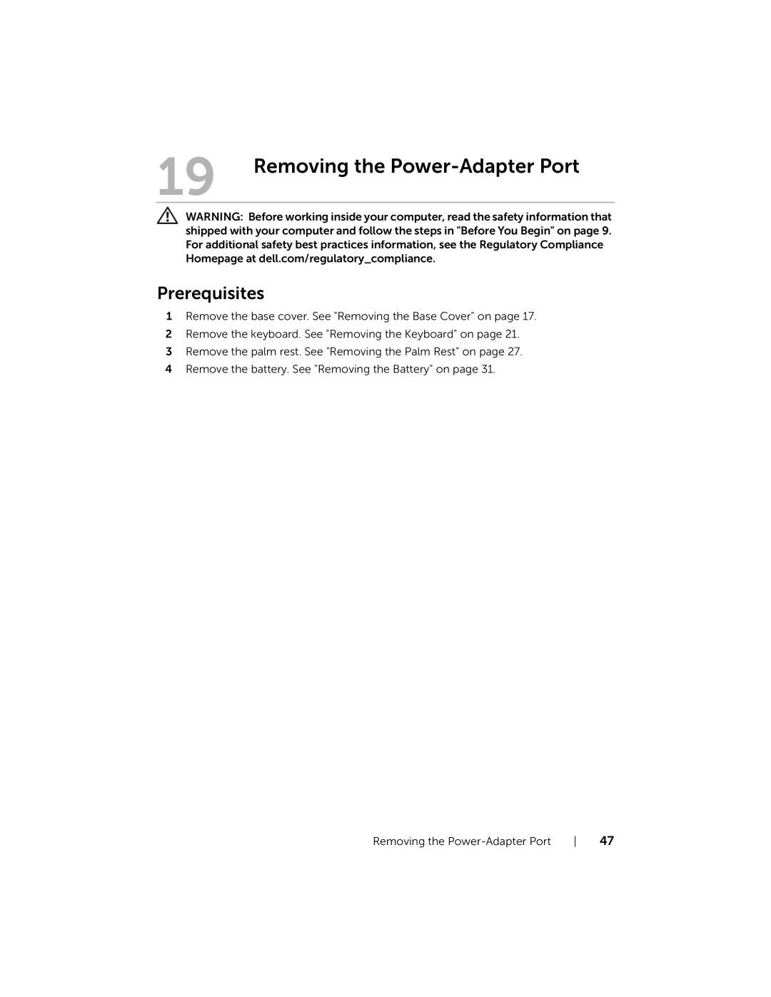 Dell 5323 owner manual Removing the Power-Adapter Port 