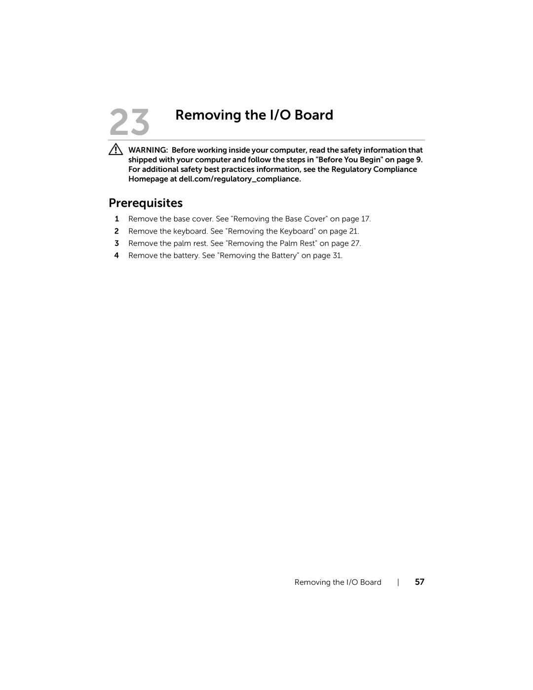 Dell 5323 owner manual Removing the I/O Board 