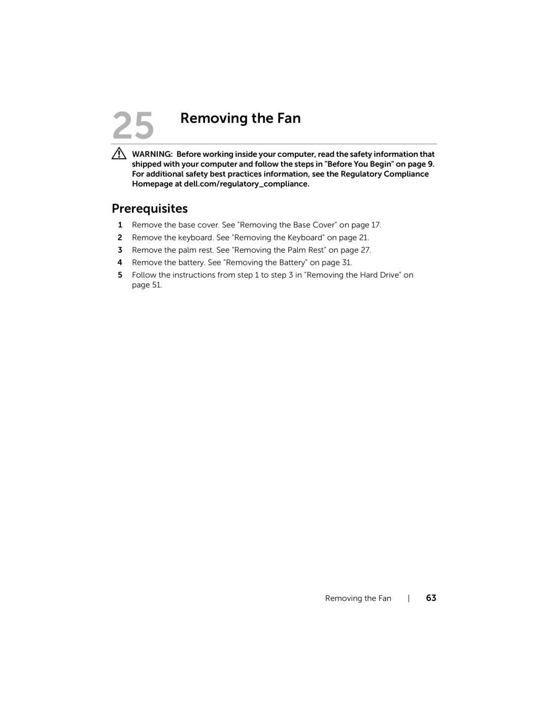 Dell 5323 owner manual Removing the Fan 