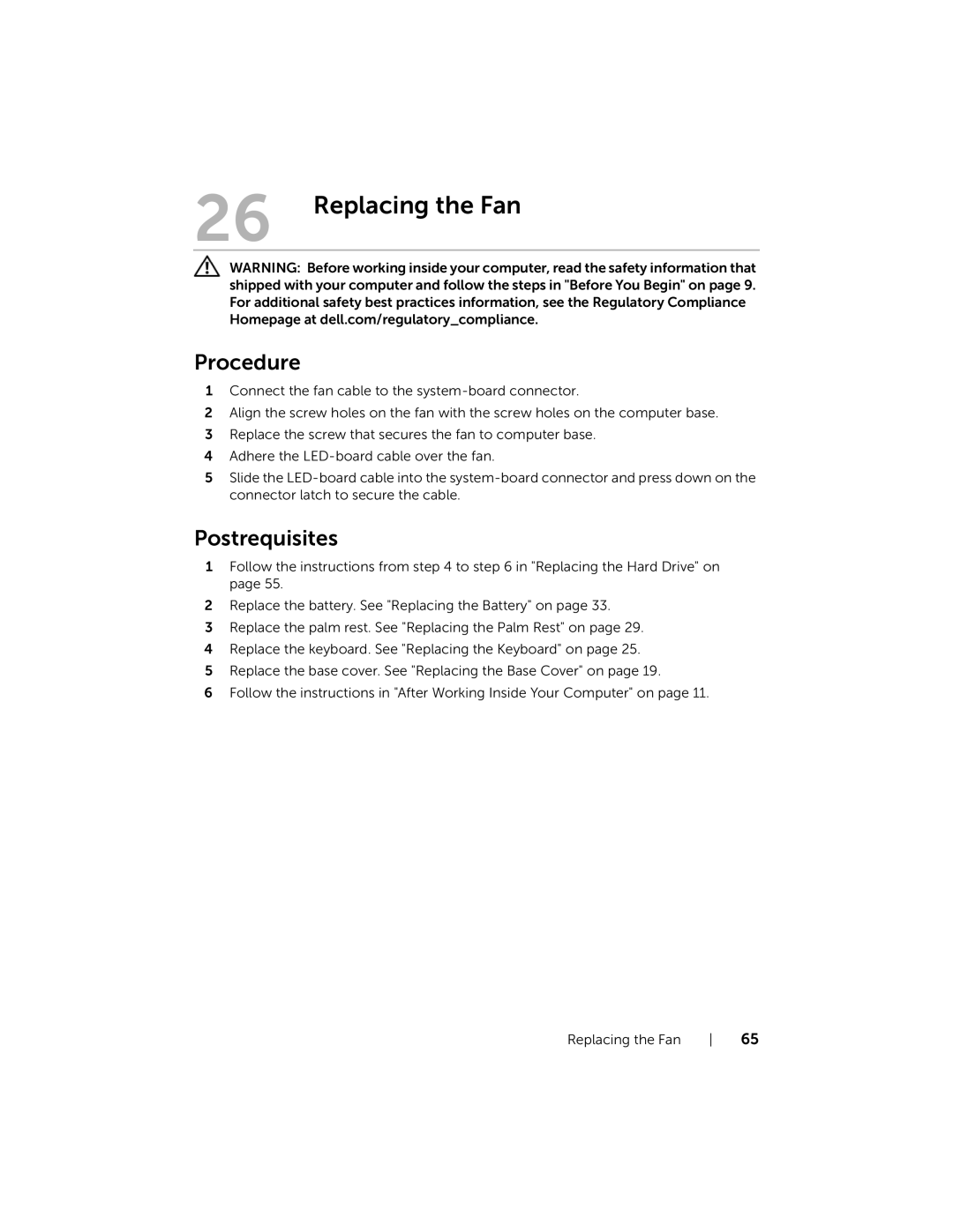 Dell 5323 owner manual Replacing the Fan 