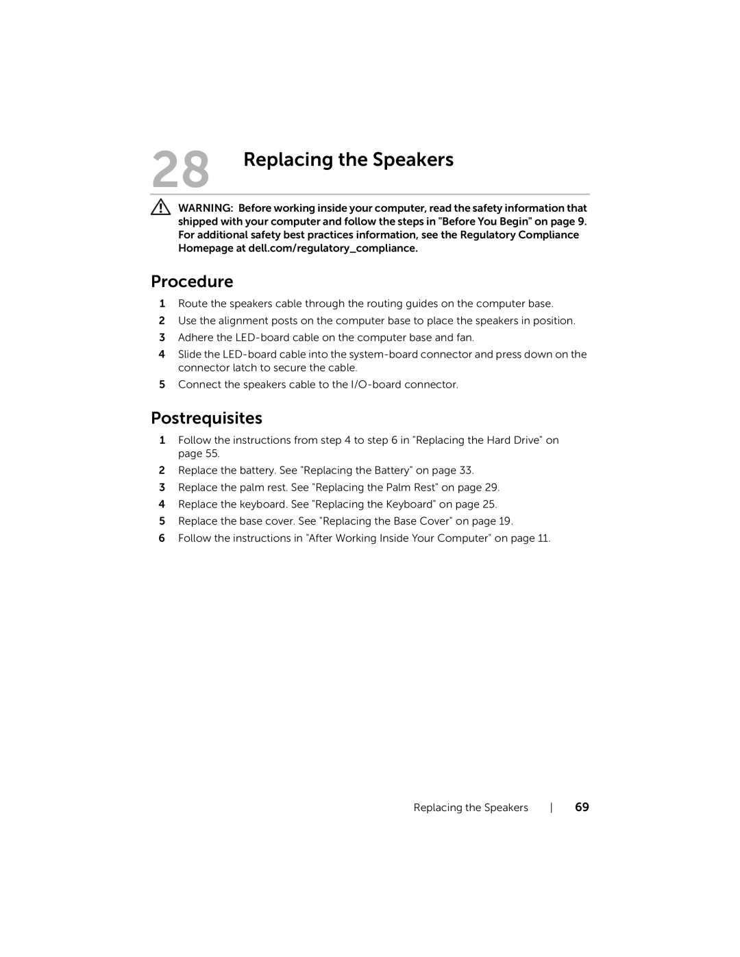 Dell 5323 owner manual Replacing the Speakers 