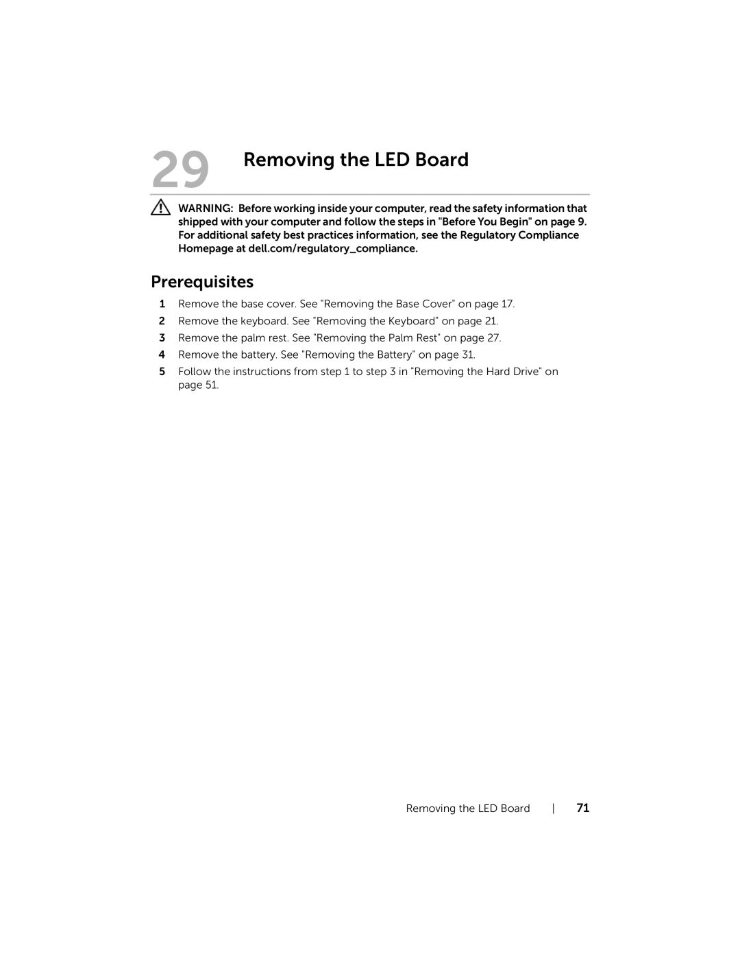 Dell 5323 owner manual Removing the LED Board 