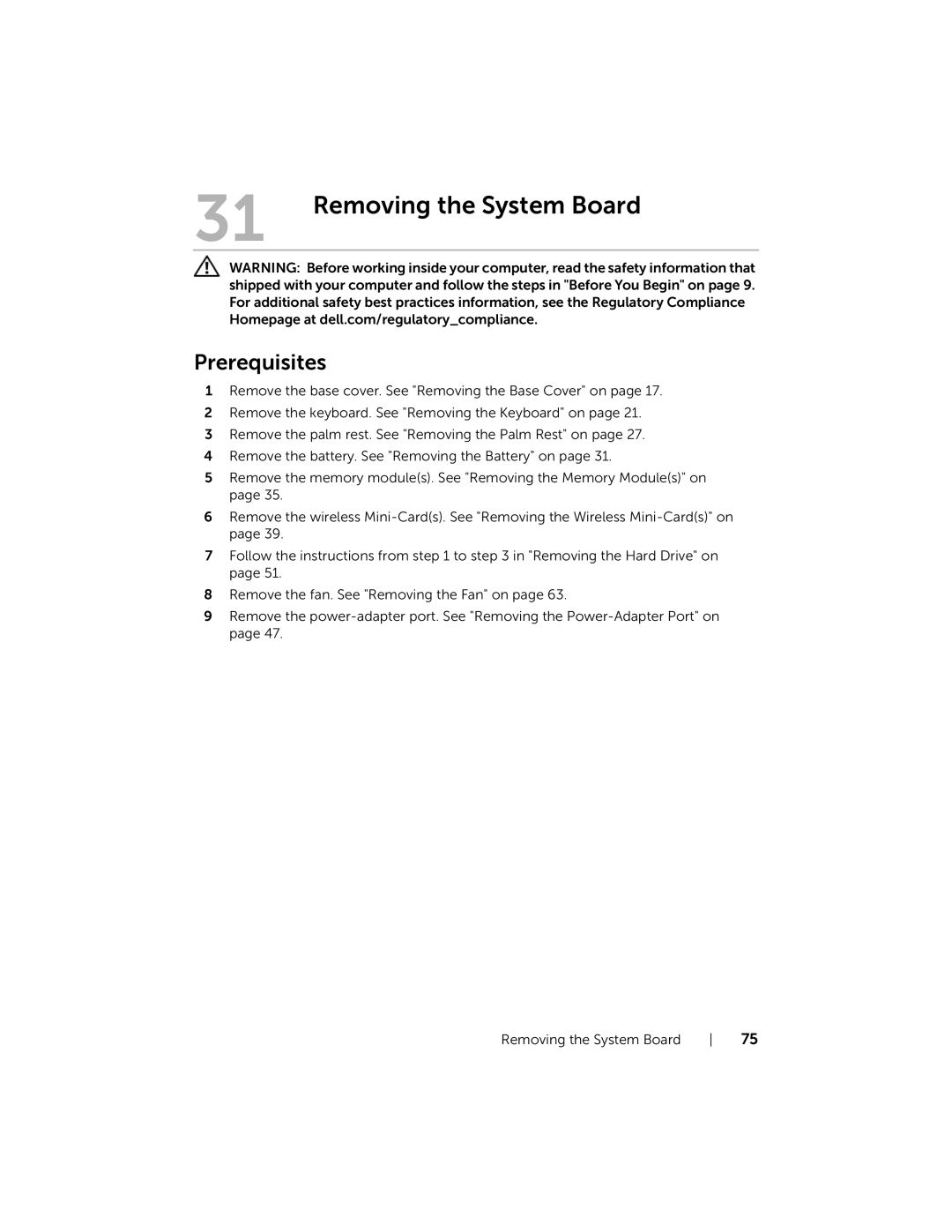 Dell 5323 owner manual Removing the System Board 