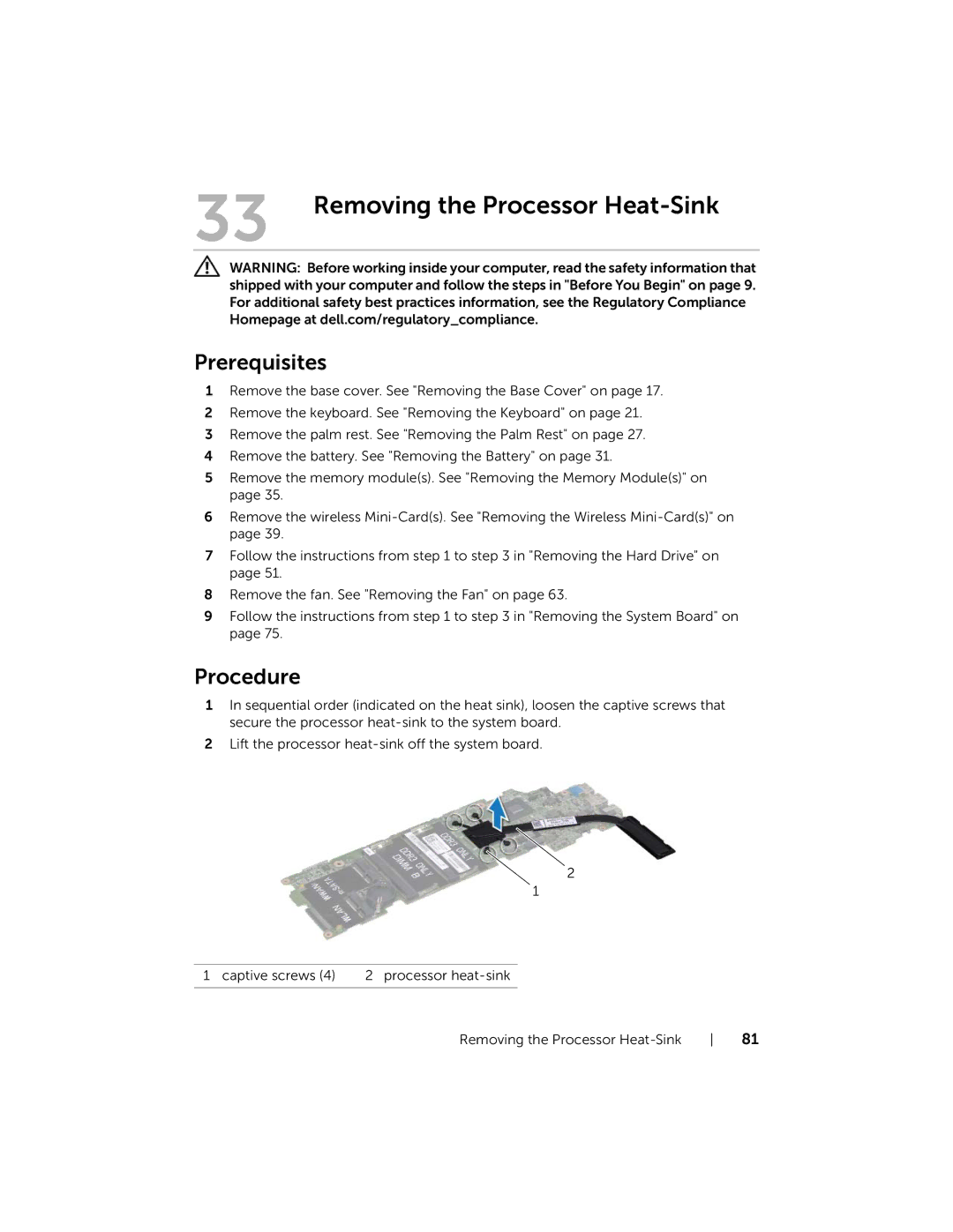 Dell 5323 owner manual Removing the Processor Heat-Sink 