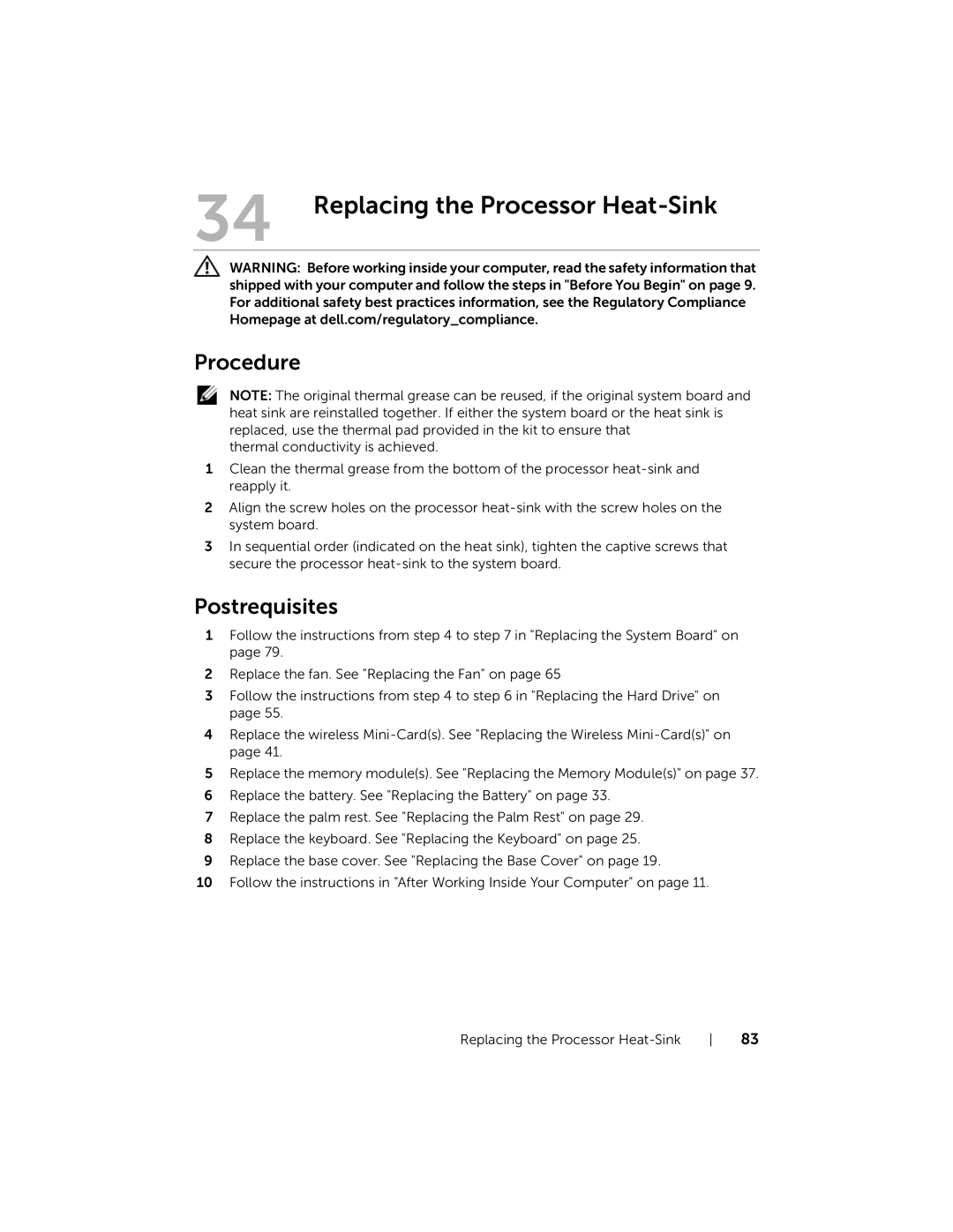 Dell 5323 owner manual Replacing the Processor Heat-Sink 