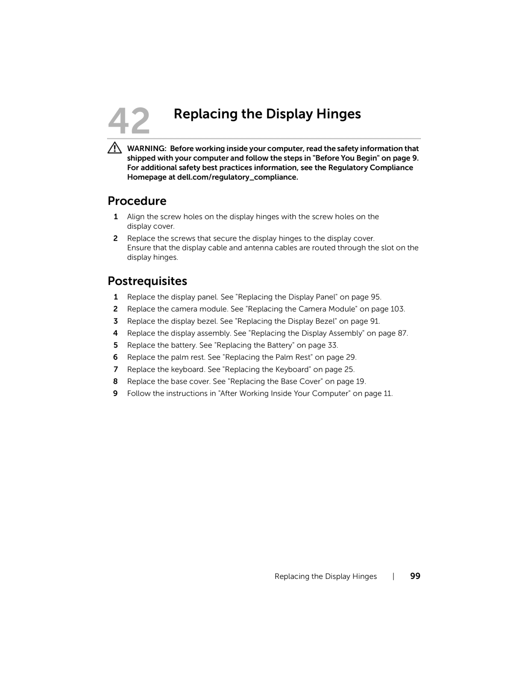 Dell 5323 owner manual Replacing the Display Hinges 