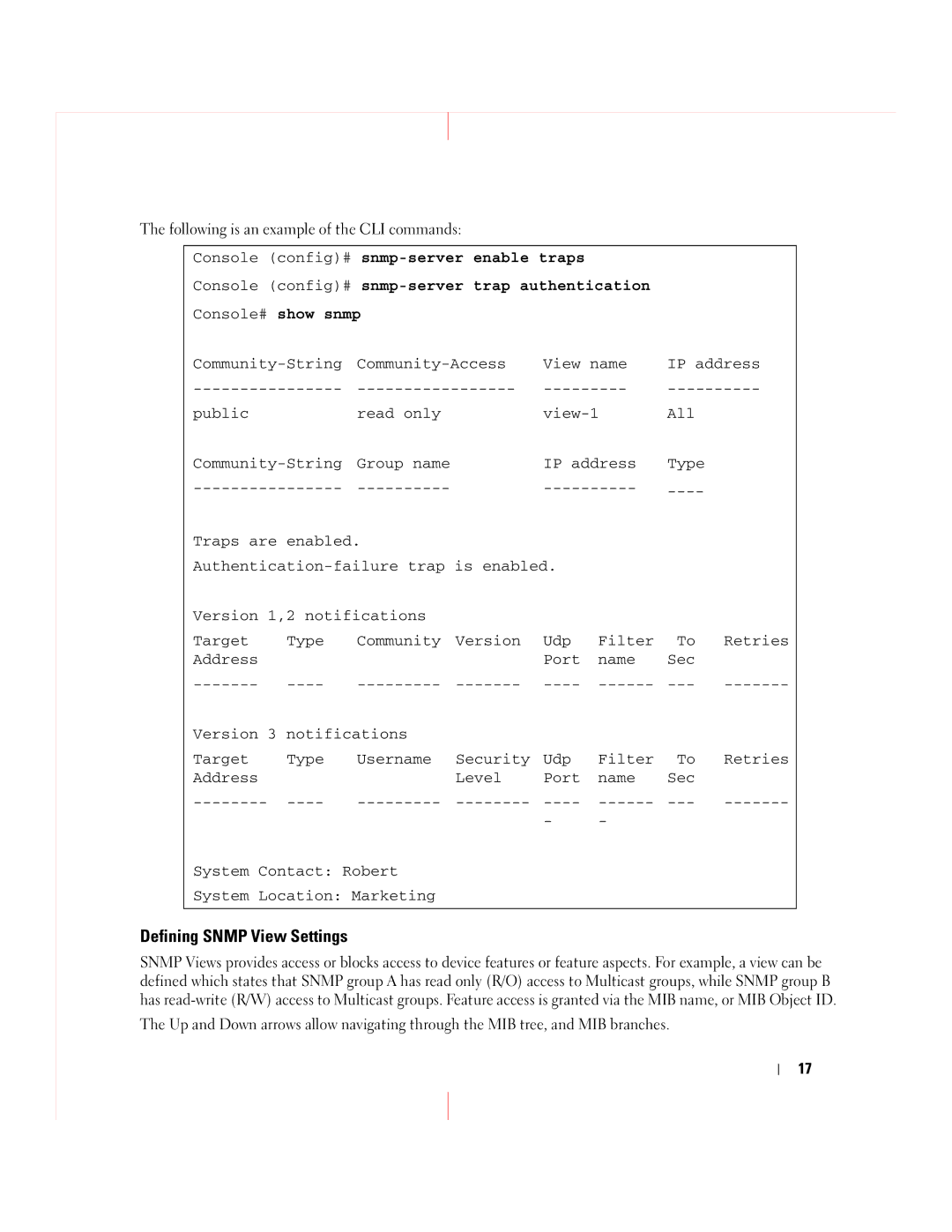 Dell 5324 manual Defining Snmp View Settings 