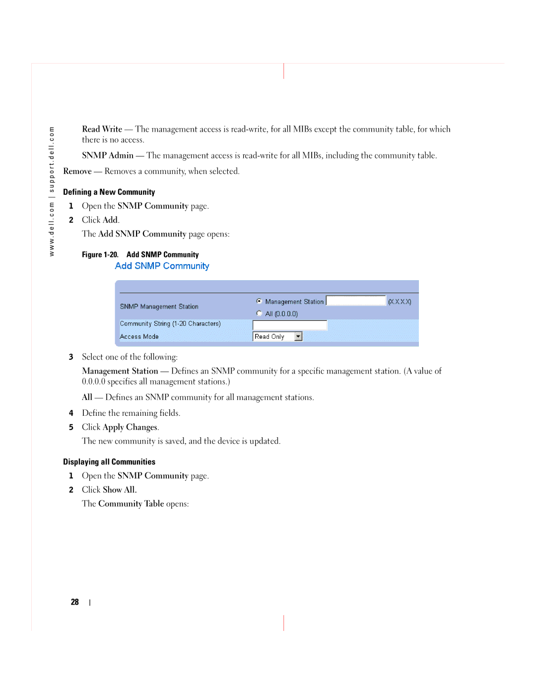 Dell 5324 manual Add Snmp Community 