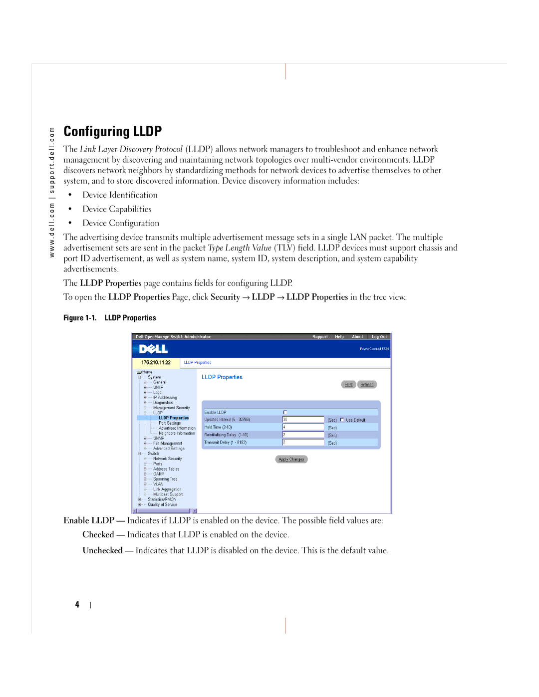 Dell 5324 manual Configuring Lldp, Lldp Properties 