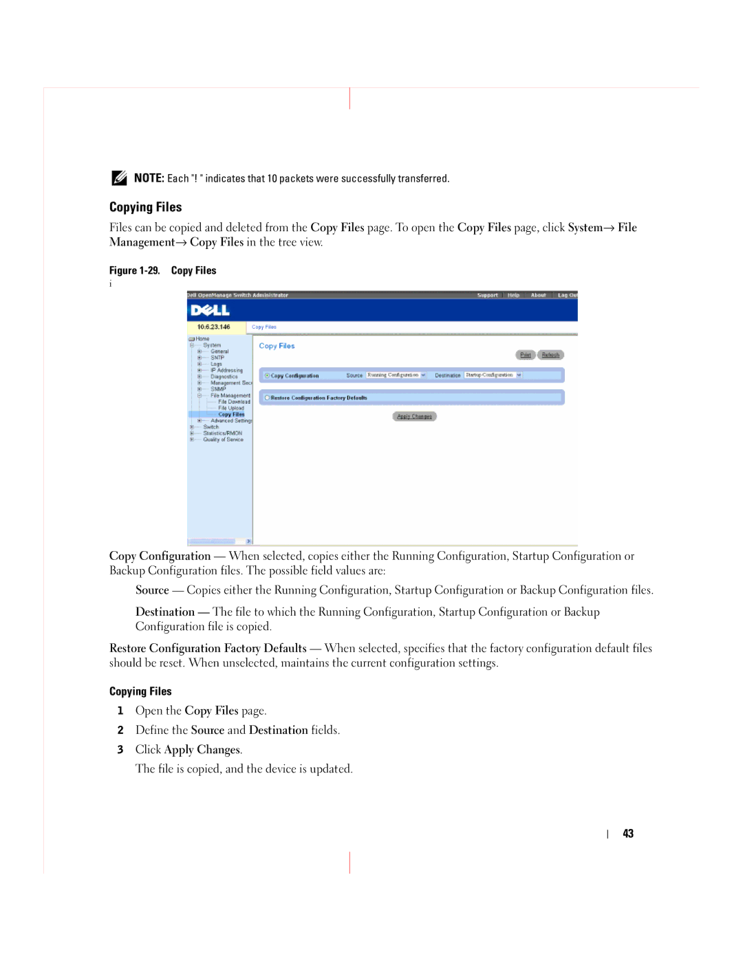 Dell 5324 manual Copying Files, Copy Files 