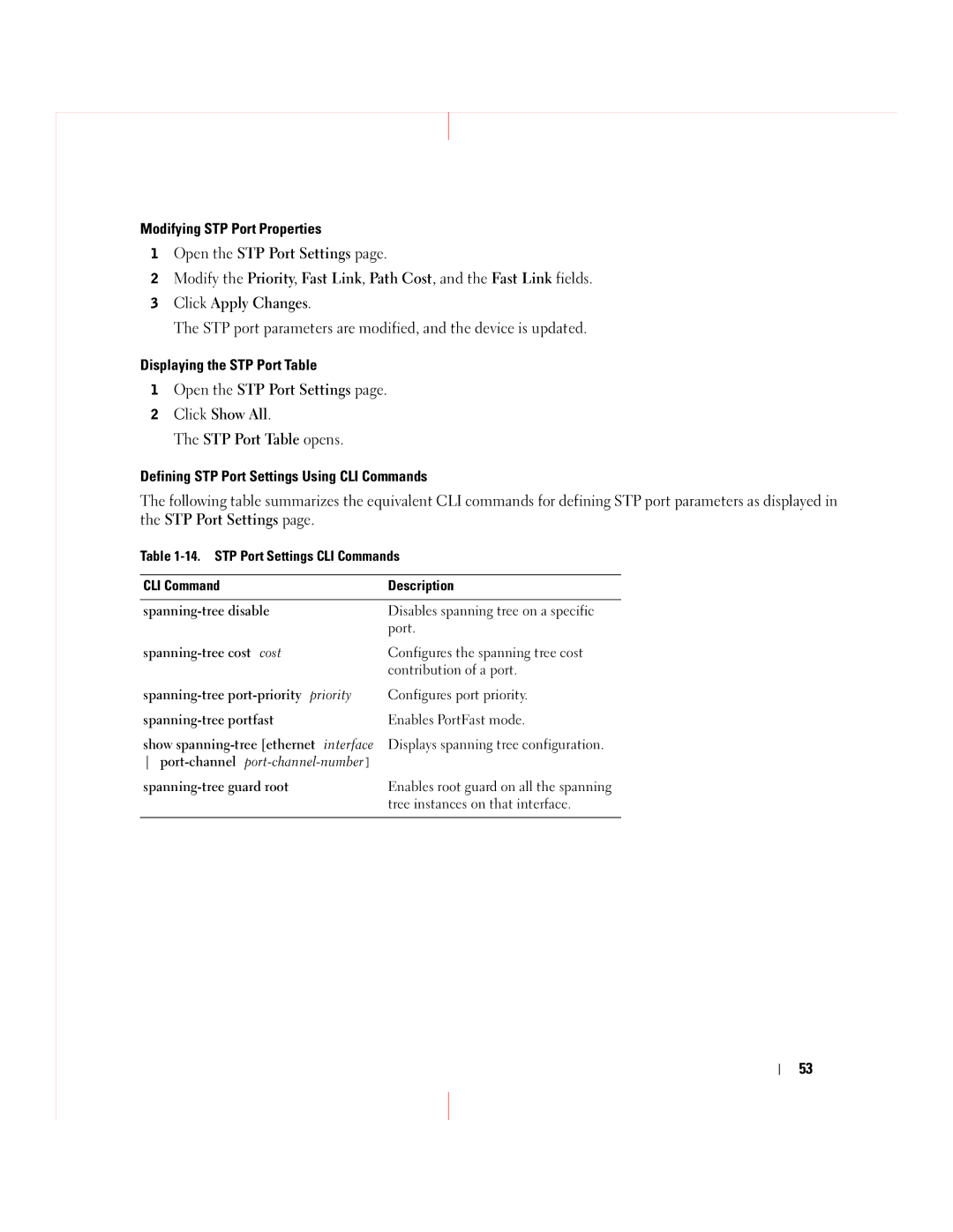 Dell 5324 manual Spanning-tree cost cost 