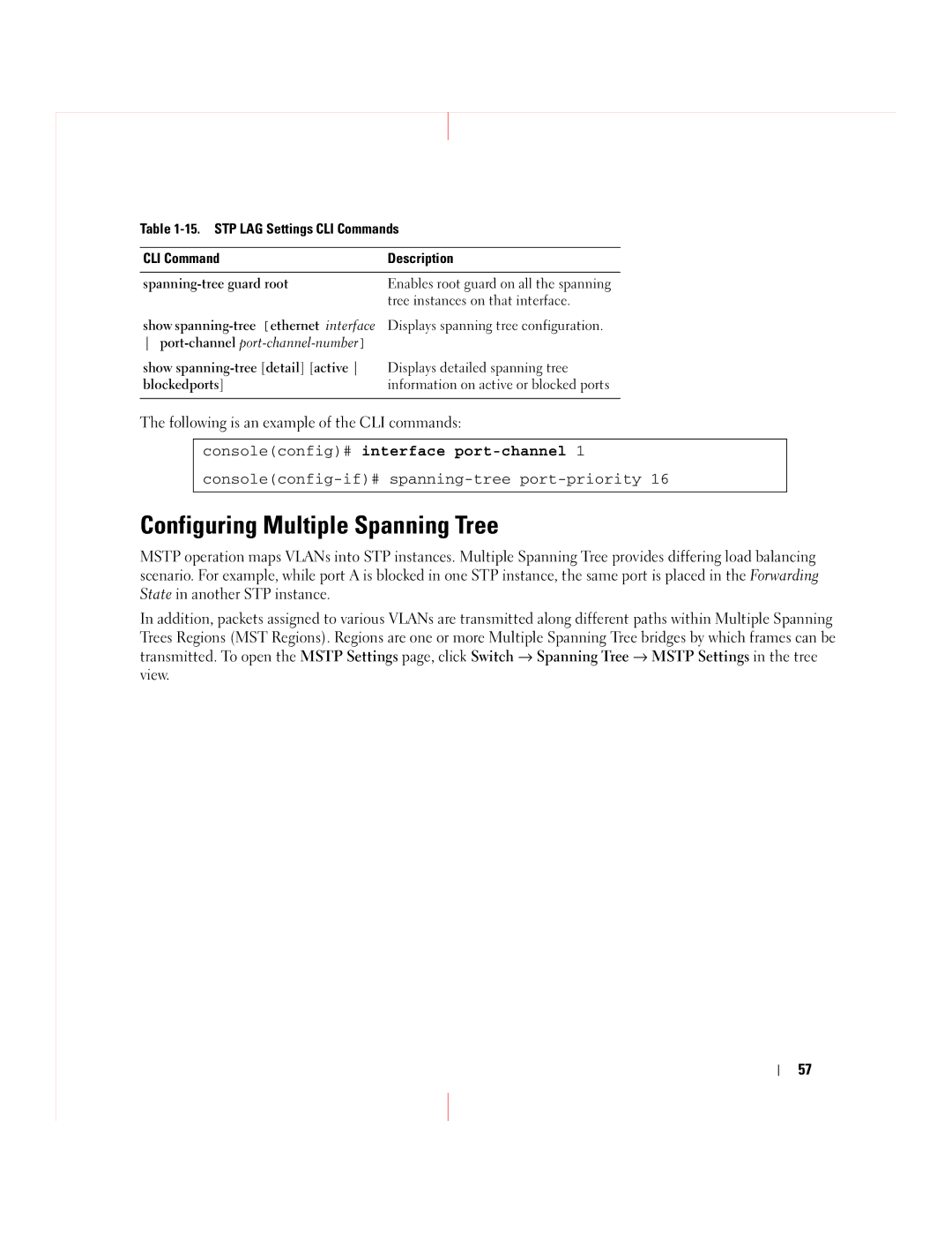 Dell 5324 manual Configuring Multiple Spanning Tree 