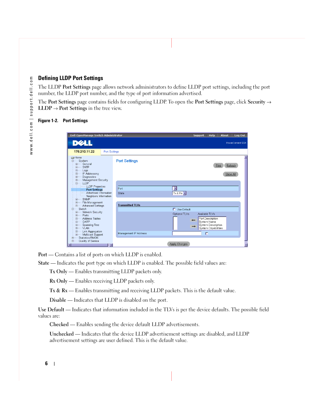 Dell 5324 manual Defining Lldp Port Settings 