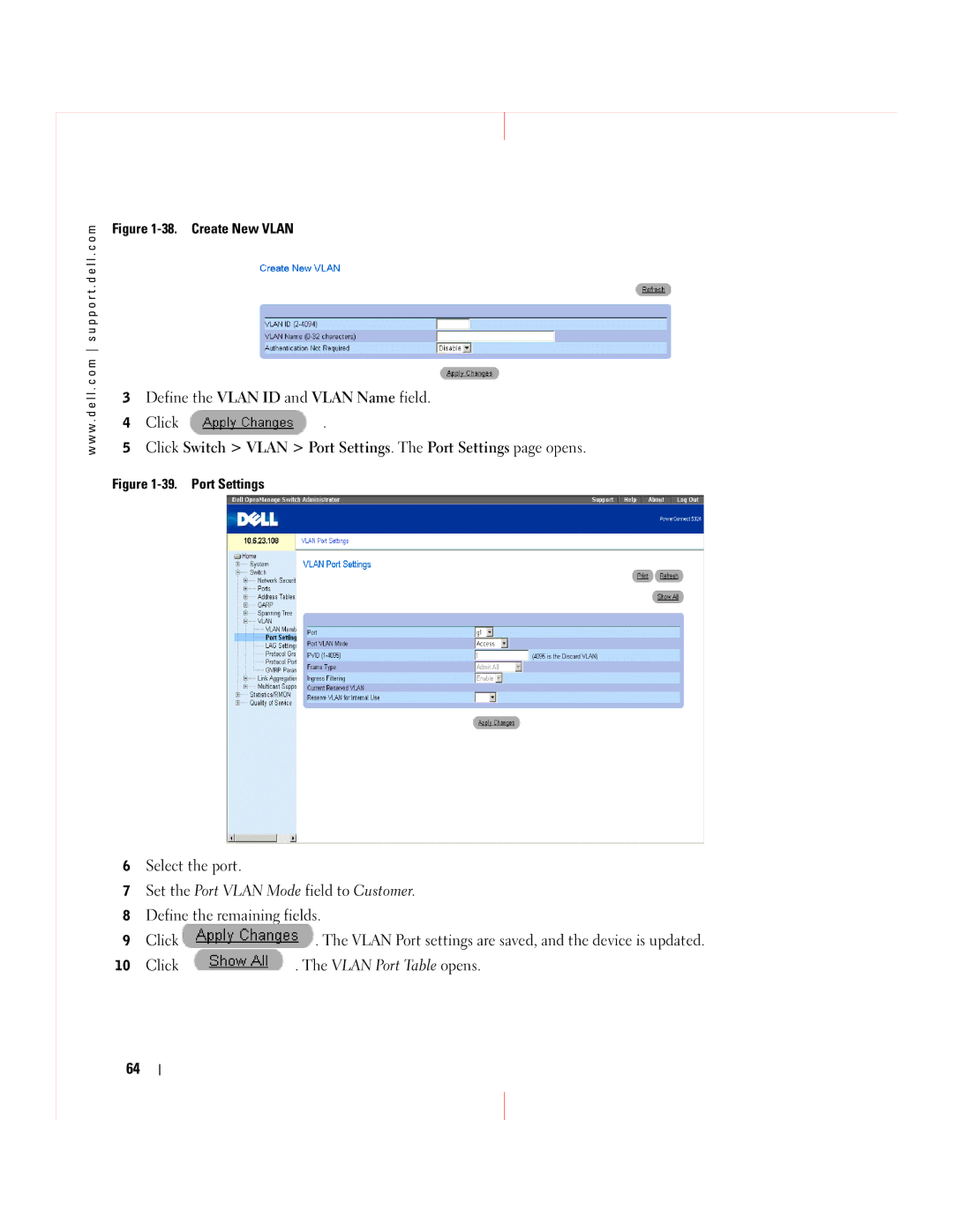 Dell 5324 manual Click Vlan Port Table opens 