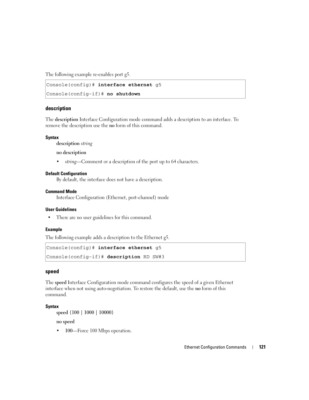 Dell 5324 manual Syntax Description string No description, Syntax Speed 100 1000 No speed, 121 