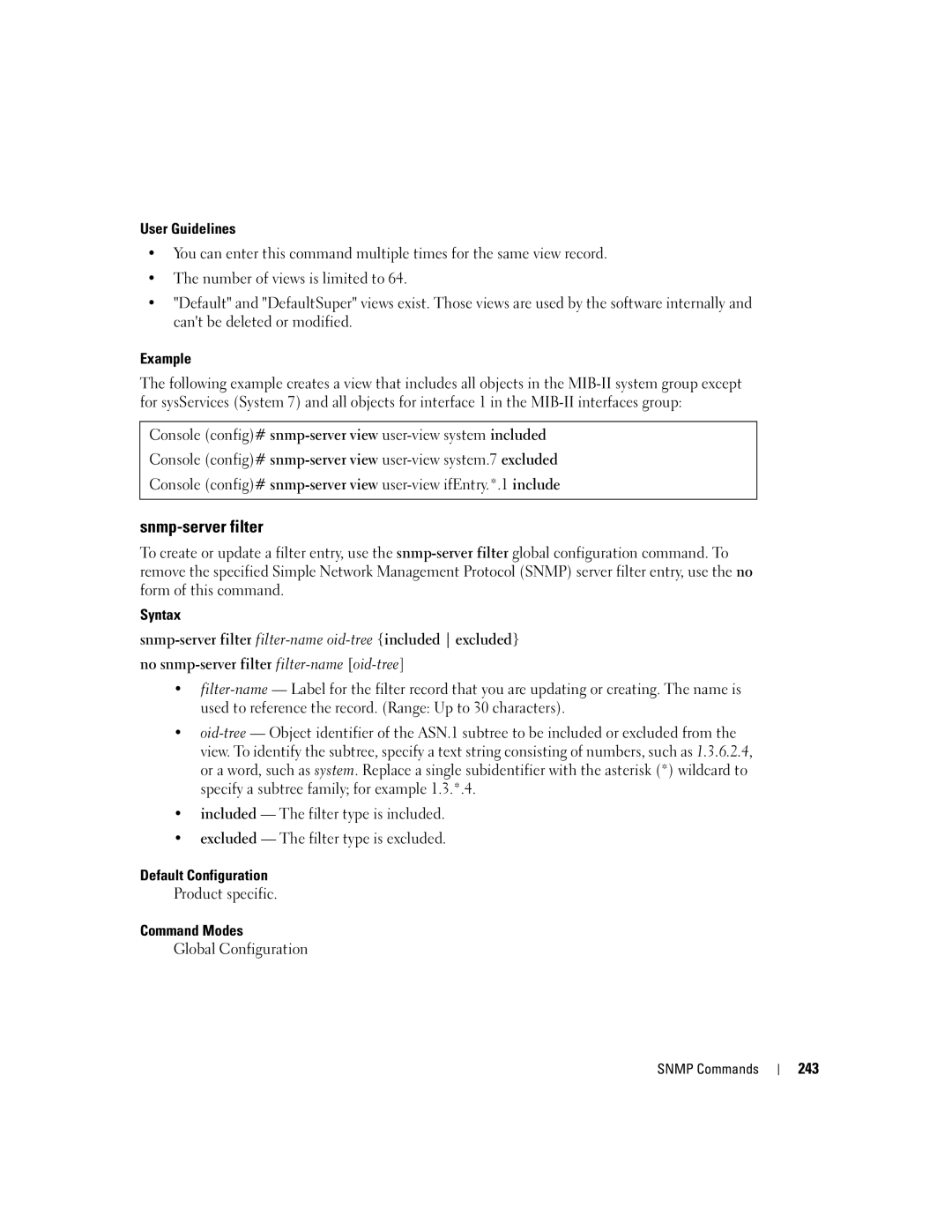 Dell 5324 manual Snmp-server filter, Product specific, 243 