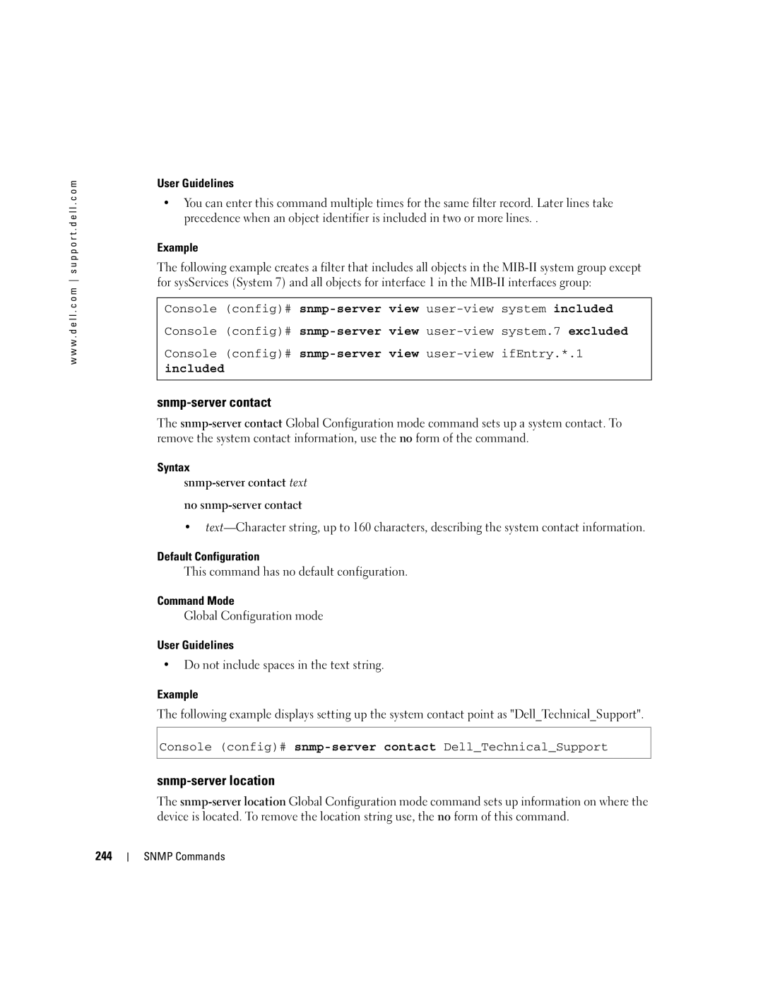 Dell 5324 manual Snmp-server location, Included, Syntax Snmp-server contact text No snmp-server contact, 244 