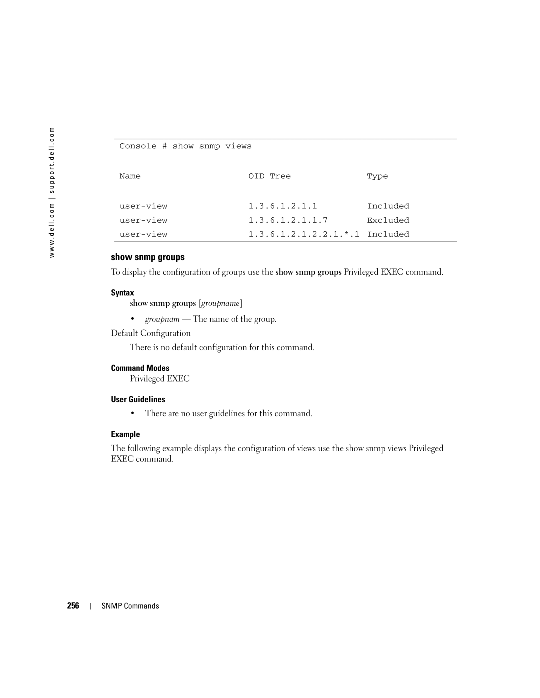 Dell 5324 manual Syntax Show snmp groups groupname, 256 