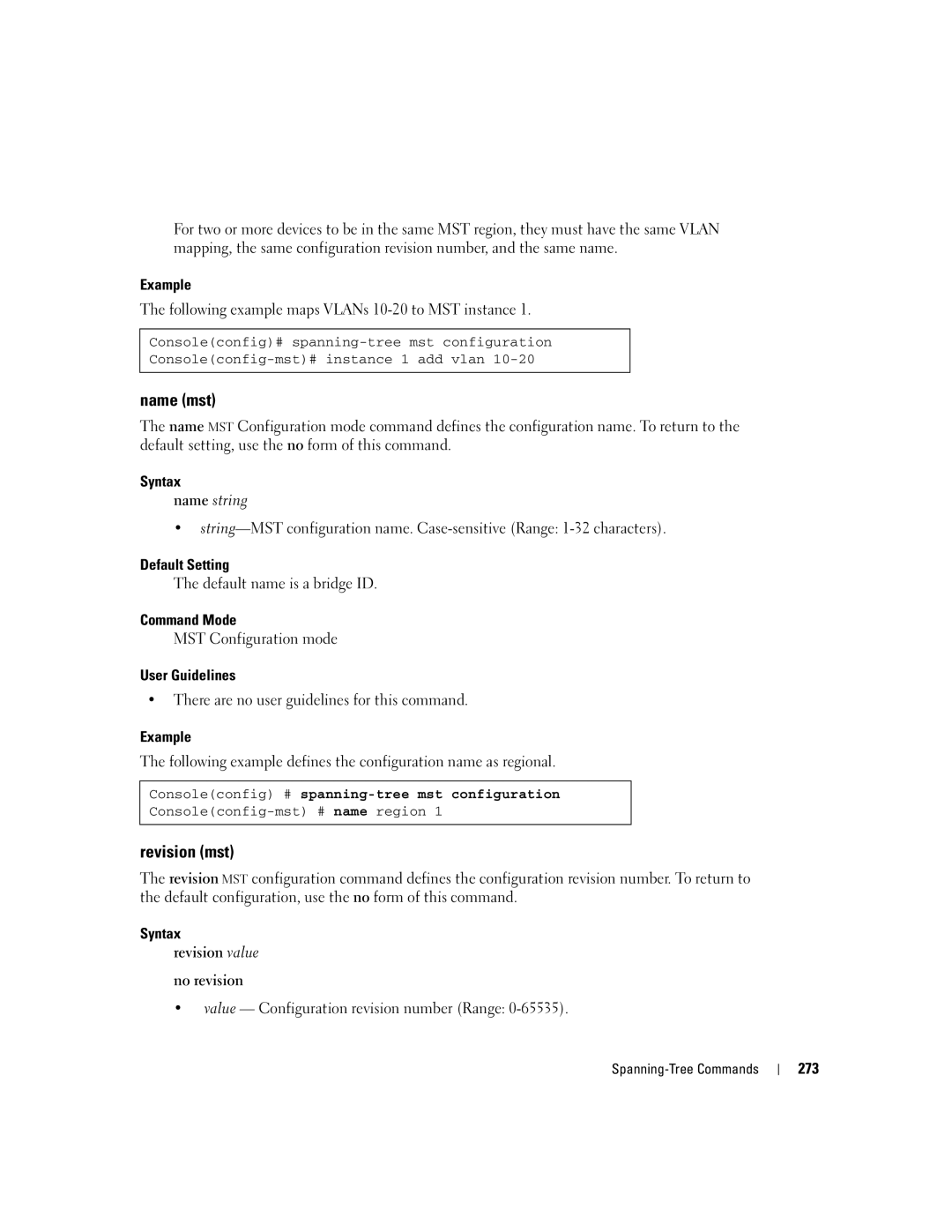 Dell 5324 manual Name mst, Revision mst, Syntax Name string, Syntax Revision value No revision, 273 