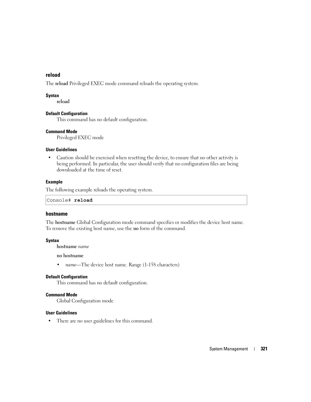 Dell 5324 manual Reload, Hostname 