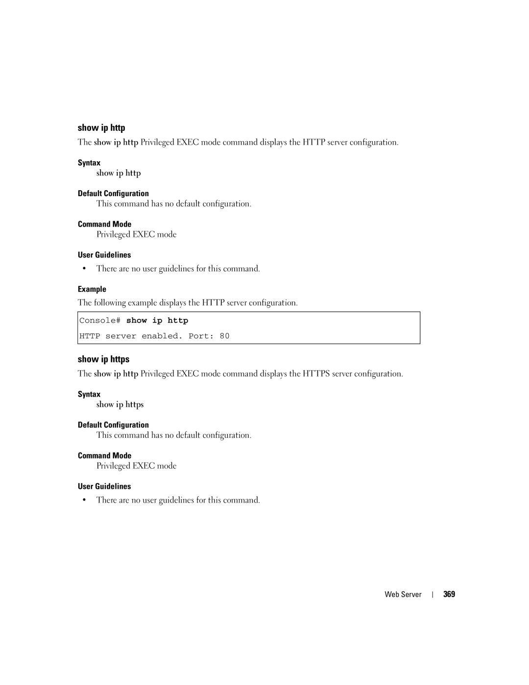 Dell 5324 manual Show ip https, Console# show ip http 