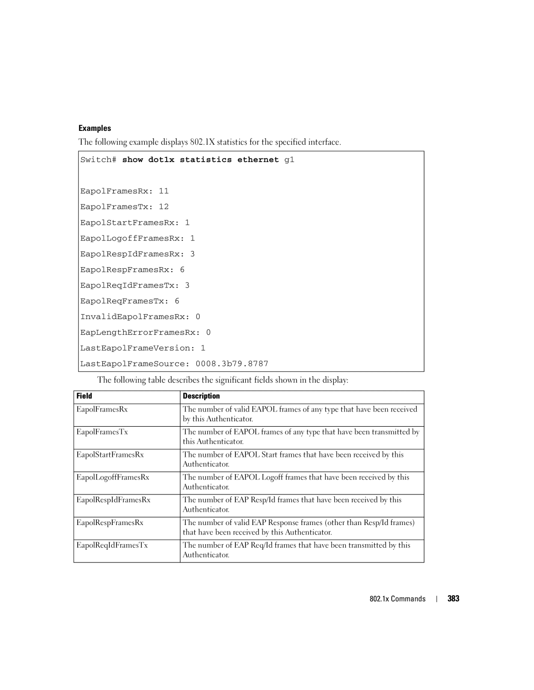 Dell 5324 manual Switch# show dot1x statistics ethernet g1, 383 