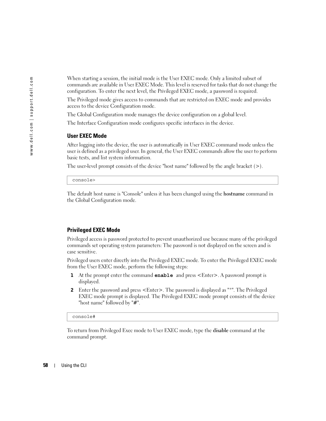 Dell 5324 manual User Exec Mode, Privileged Exec Mode 