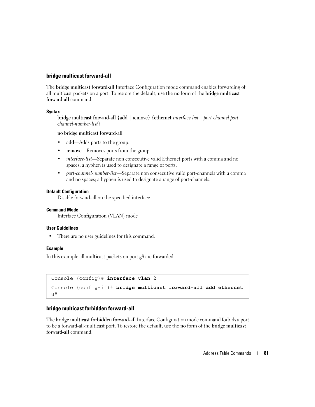 Dell 5324 manual Bridge multicast forward-all, Bridge multicast forbidden forward-all 