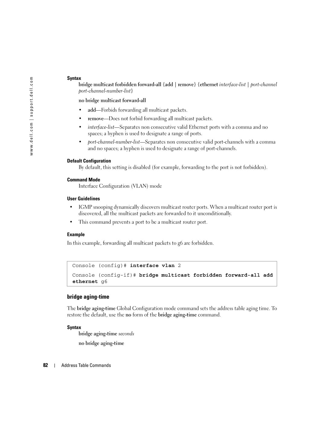 Dell 5324 manual Bridge aging-time, Syntax 