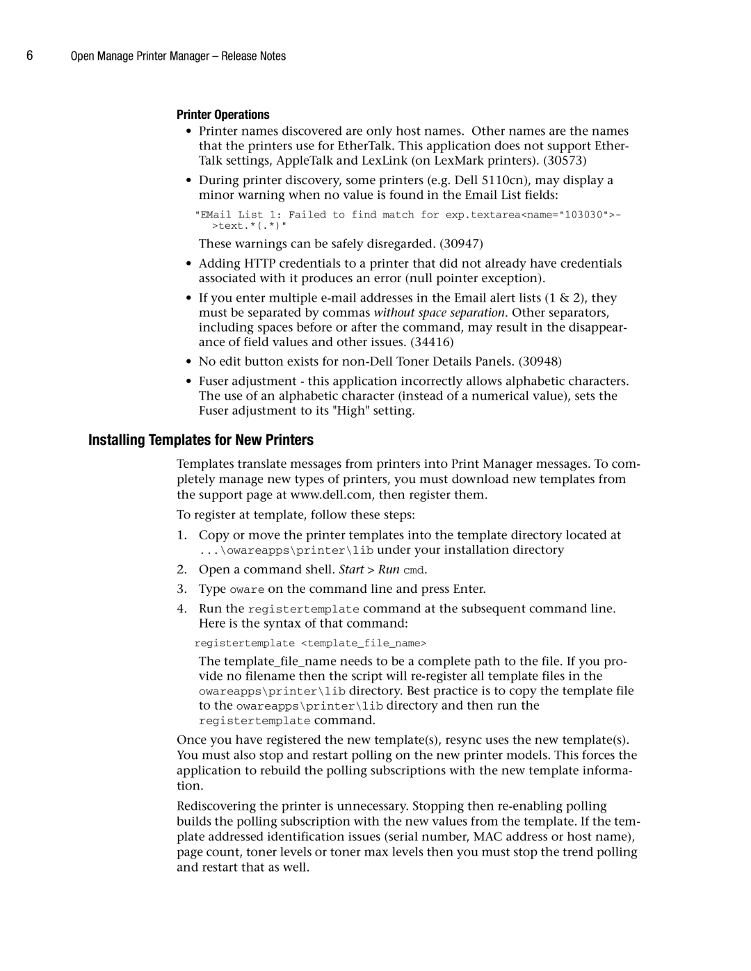 Dell 5330dn, 2135CN, 2335DN manual Installing Templates for New Printers, Printer Operations 