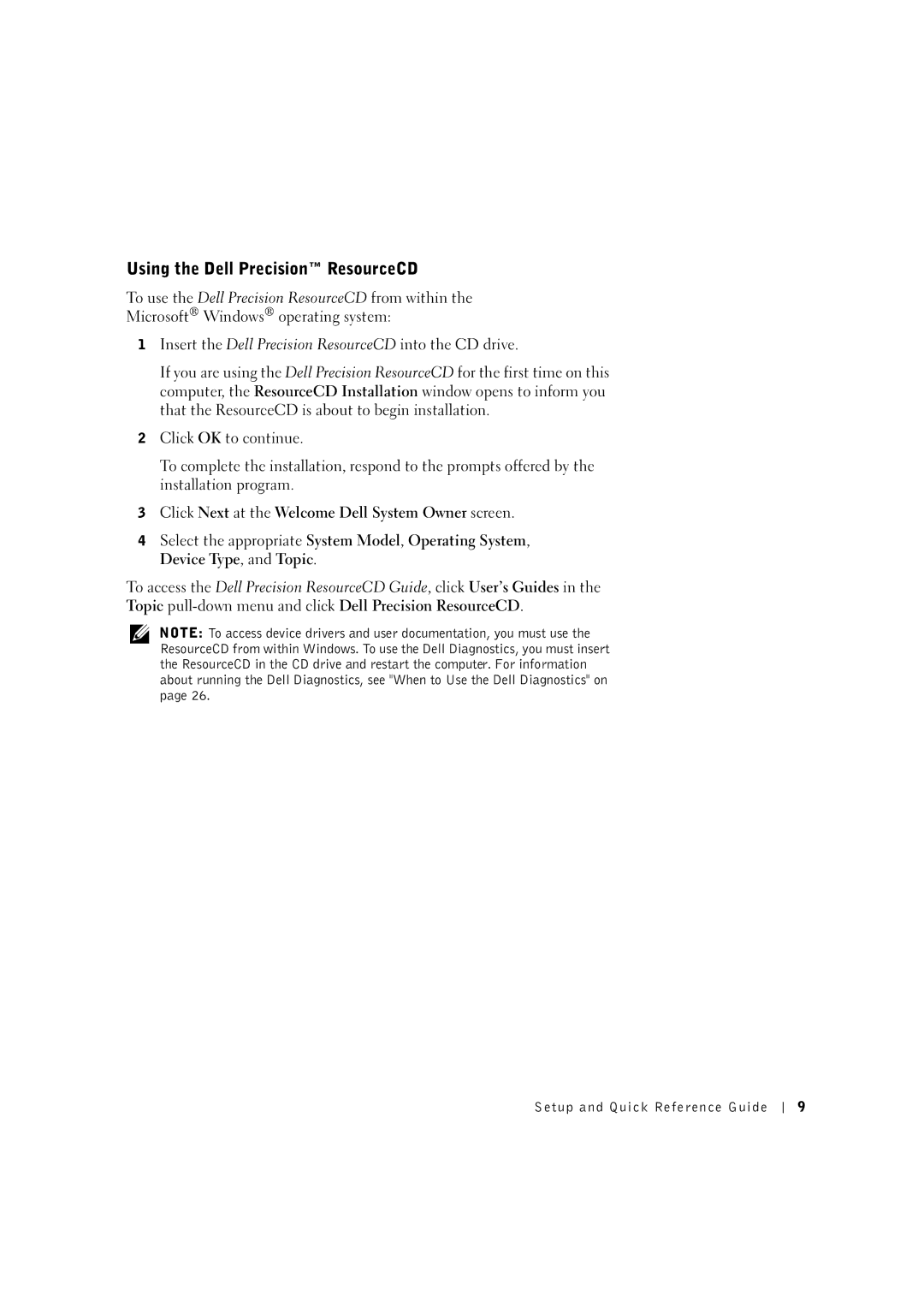 Dell 533CX manual Using the Dell Precision ResourceCD 