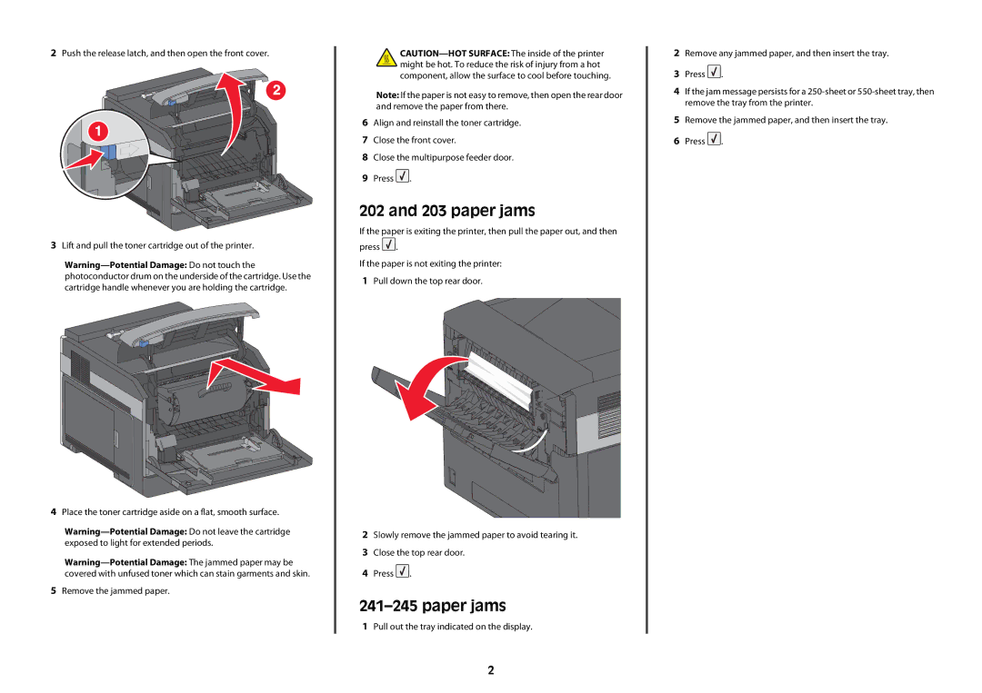 Dell 5230n, 5350dn, 5230dn manual paper jams, Paper jams 