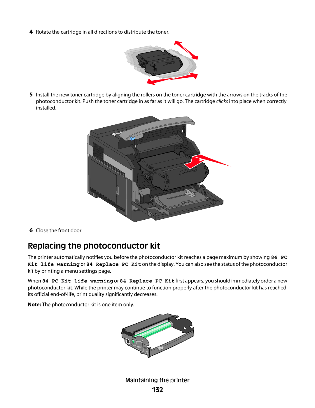 Dell 5350dn, 5230N/DN manual Replacing the photoconductor kit, 132 