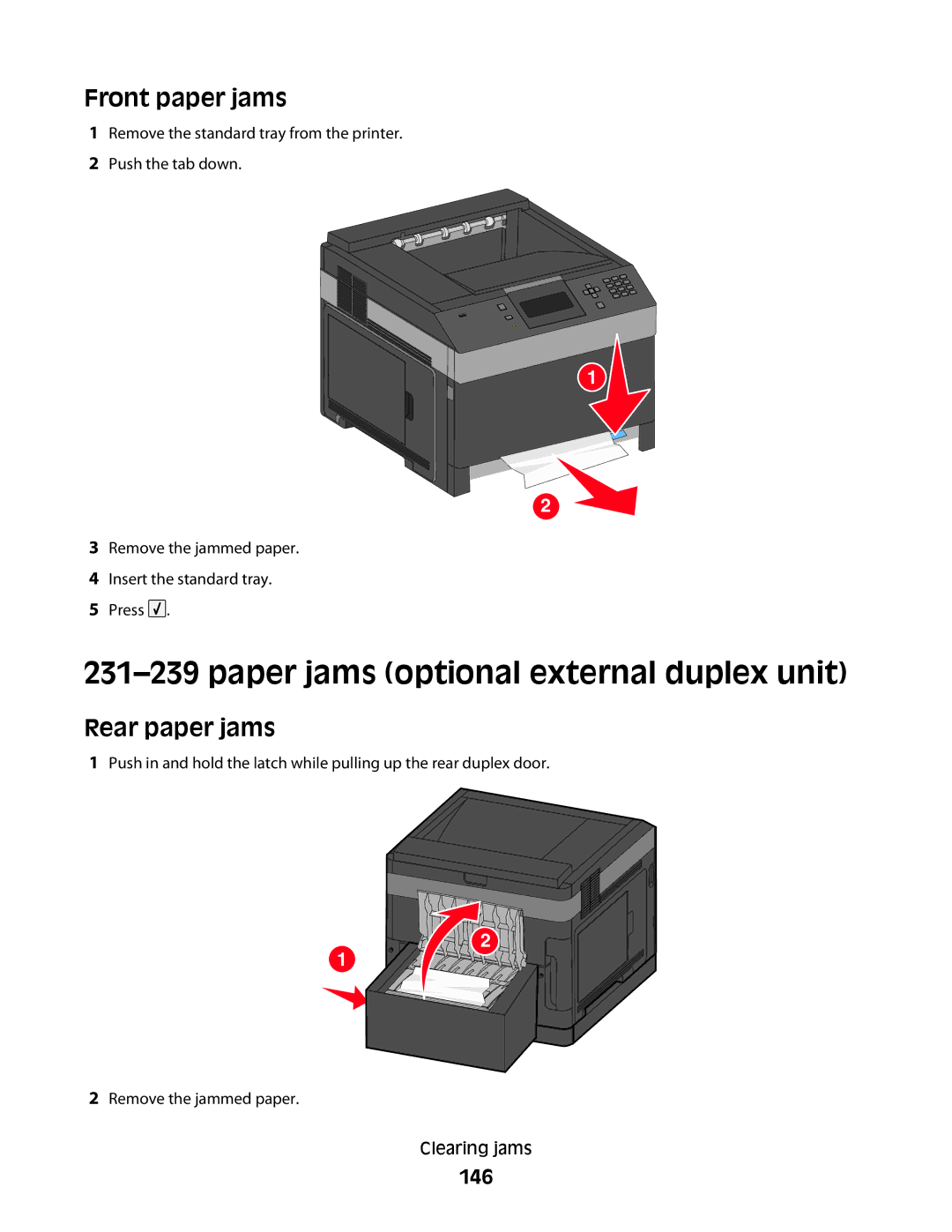 Dell 5350dn, 5230N/DN manual Paper jams optional external duplex unit, Front paper jams, 146 