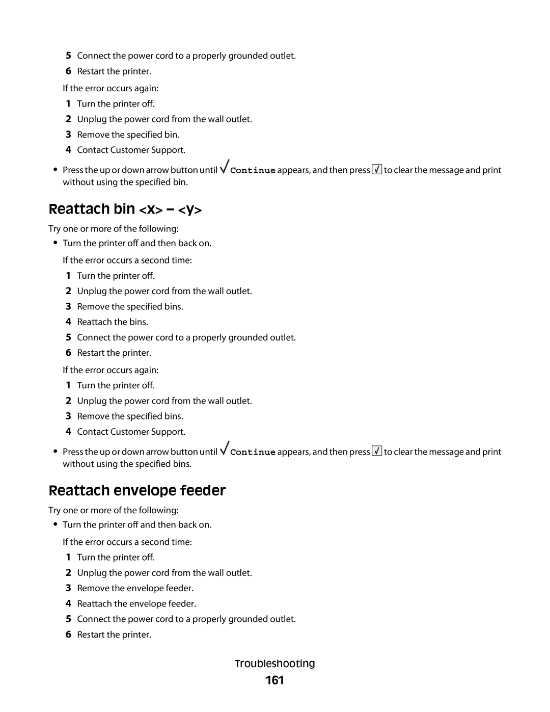 Dell 5230N/DN, 5350dn manual Reattach bin x y, Reattach envelope feeder, 161 