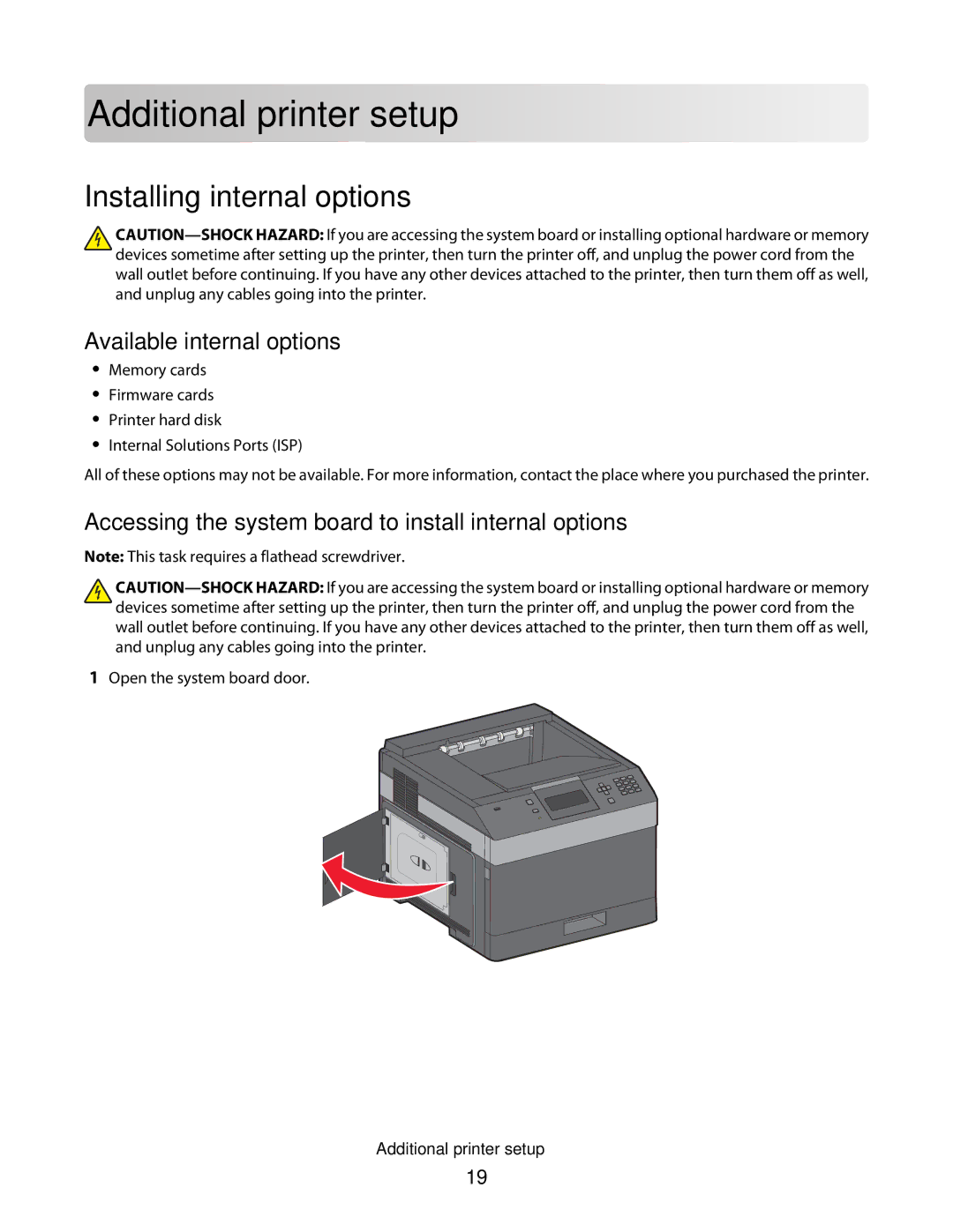 Dell 5230N/DN, 5350dn manual Add itional p rinter se t up, Installing internal options, Available internal options 