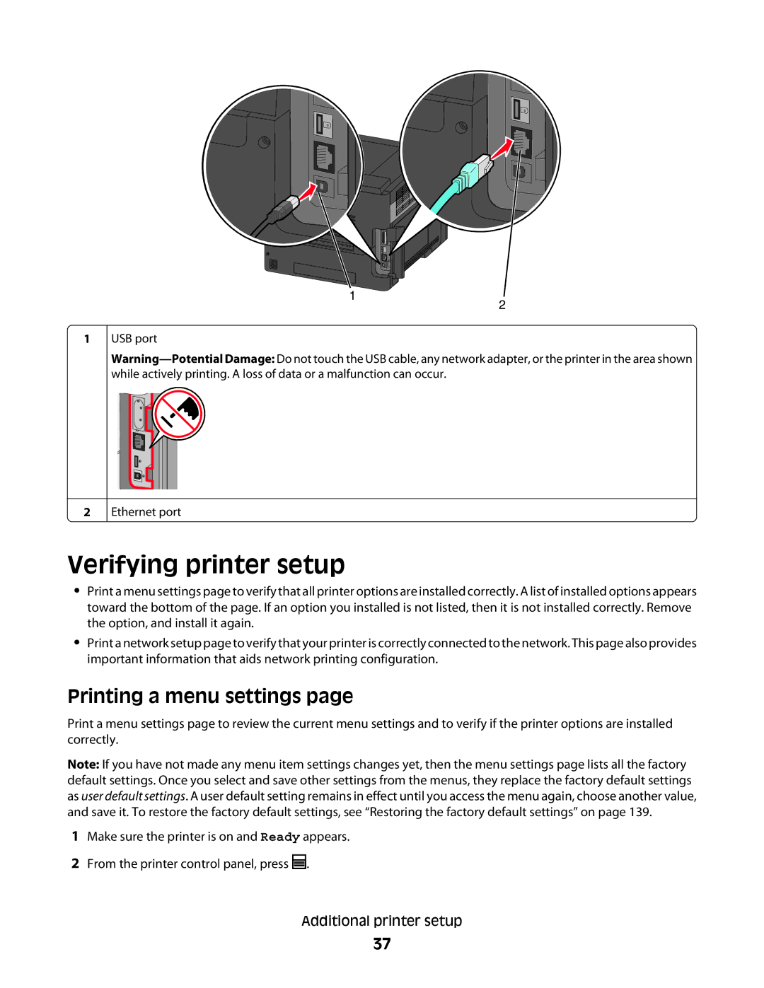 Dell 5230N/DN, 5350dn manual Verifying printer setup, Printing a menu settings 