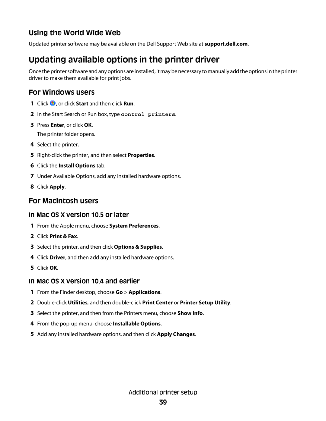 Dell 5230N/DN, 5350dn manual Updating available options in the printer driver, Using the World Wide Web 