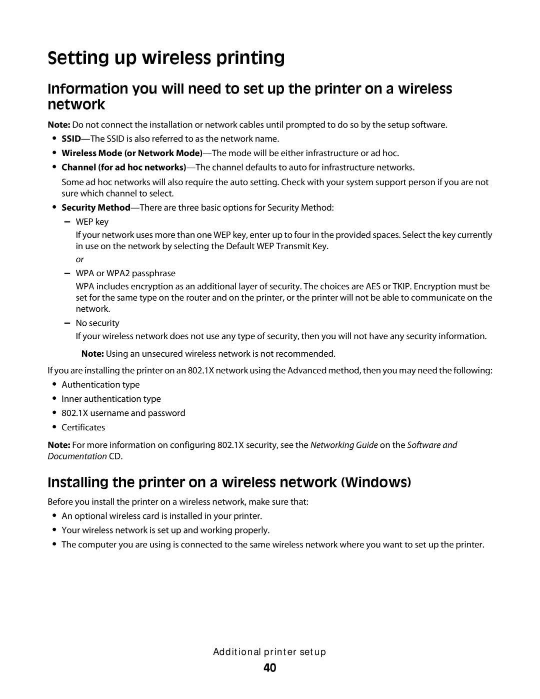 Dell 5350dn, 5230N/DN manual Setting up wireless printing, Installing the printer on a wireless network Windows 