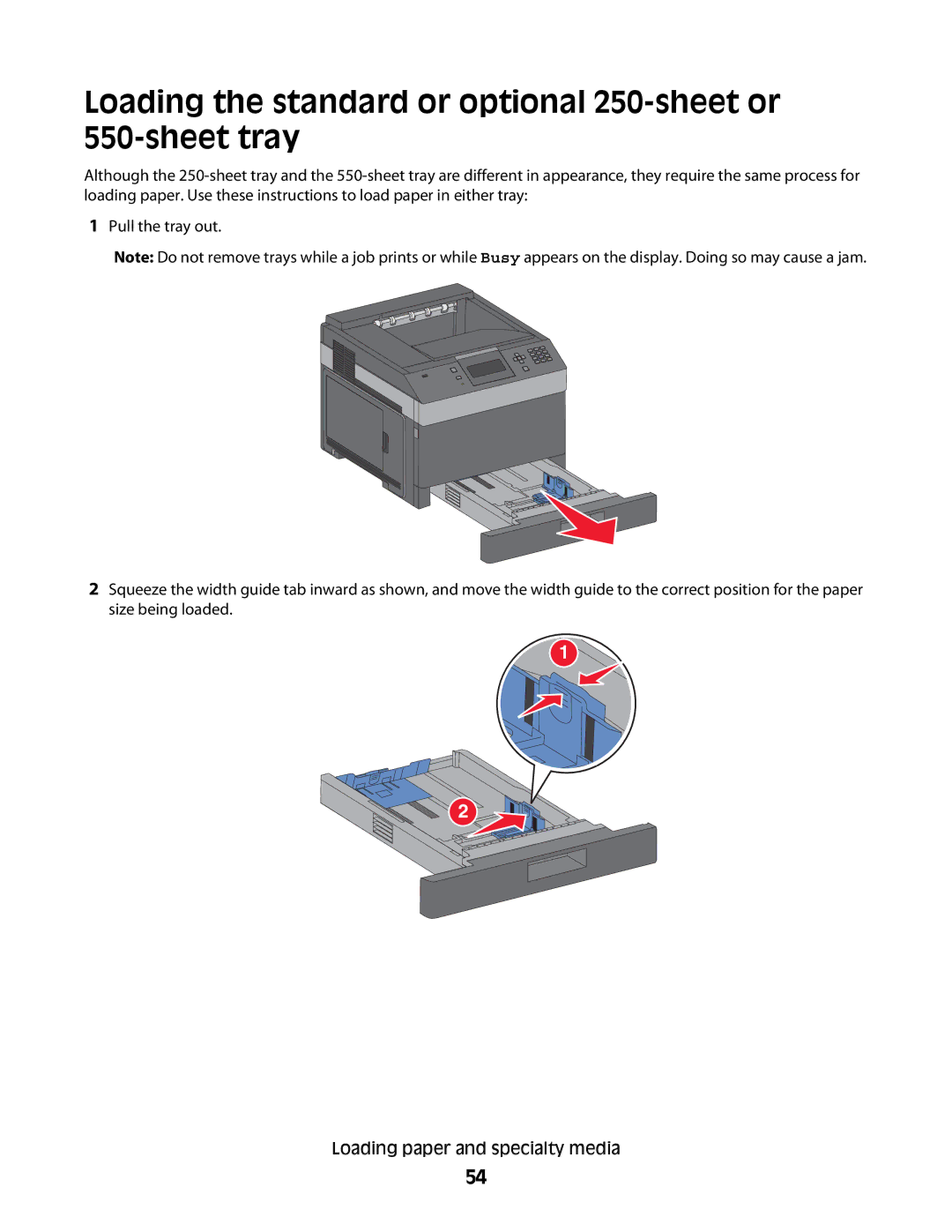 Dell 5350dn, 5230N/DN manual Loading the standard or optional 250-sheet or 550-sheet tray 