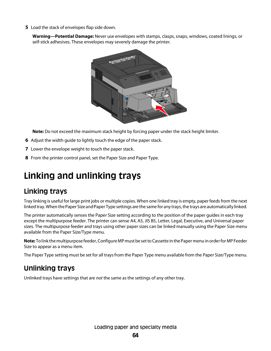 Dell 5350dn, 5230N/DN manual Linking and unlinking trays, Linking trays, Unlinking trays 