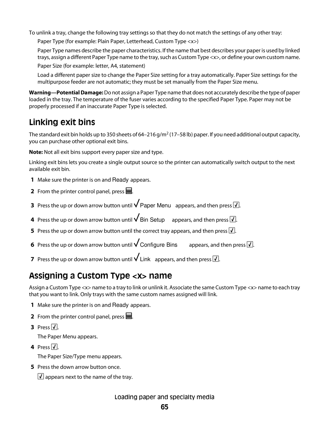 Dell 5230N/DN, 5350dn manual Linking exit bins, Assigning a Custom Type x name 