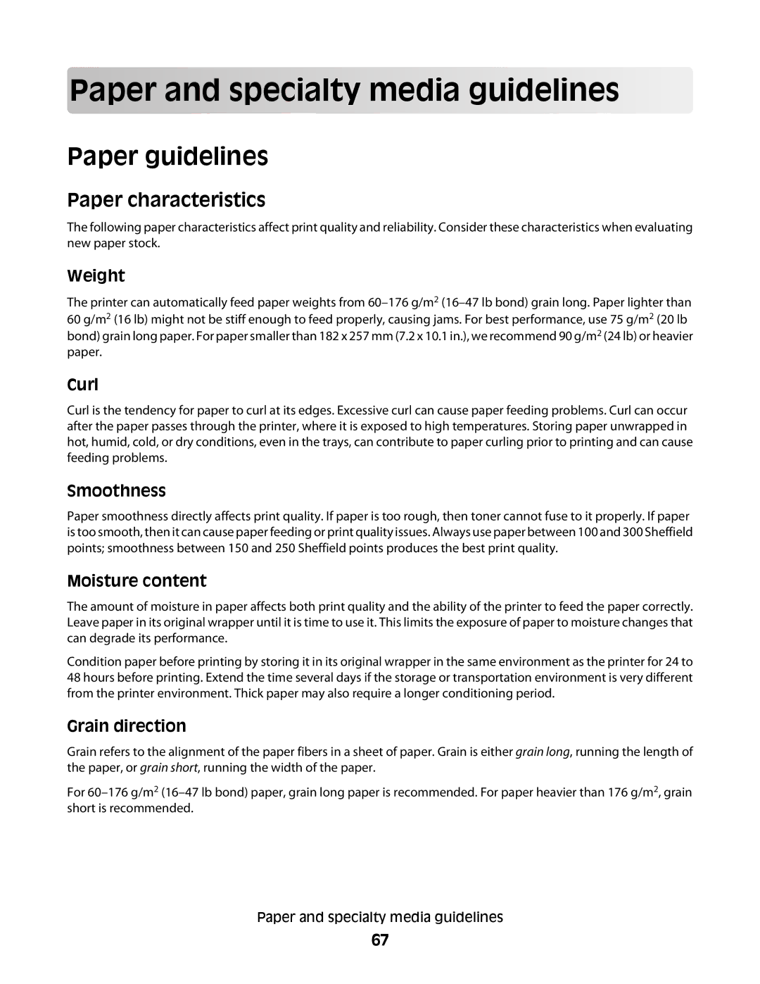 Dell 5230N/DN, 5350dn manual Pap er and specialty m e dia g uidelin es, Paper guidelines, Paper characteristics 