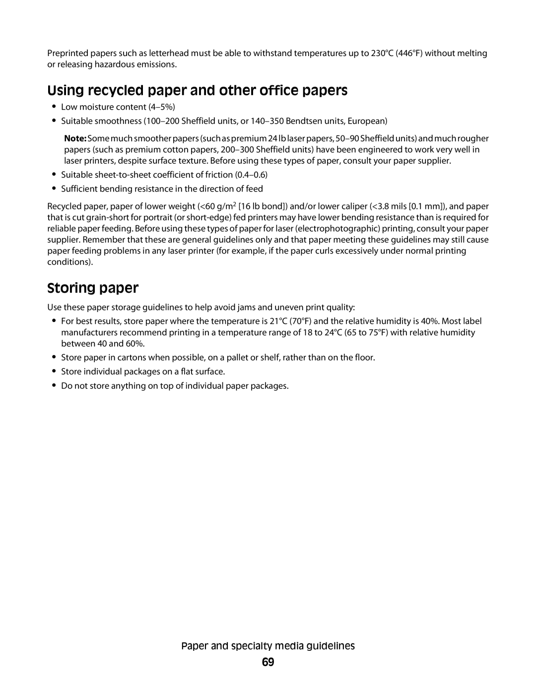 Dell 5230N/DN, 5350dn manual Using recycled paper and other office papers, Storing paper 