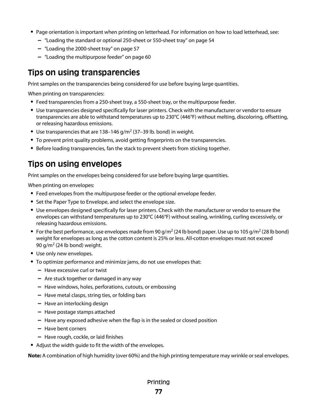 Dell 5230N/DN, 5350dn manual Tips on using transparencies, Tips on using envelopes 