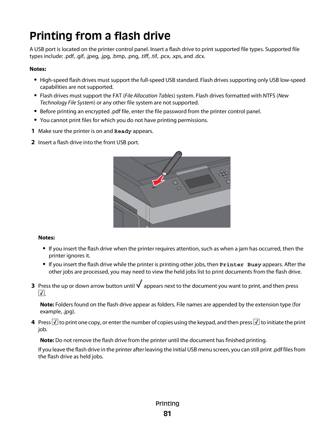 Dell 5230N/DN, 5350dn manual Printing from a flash drive 