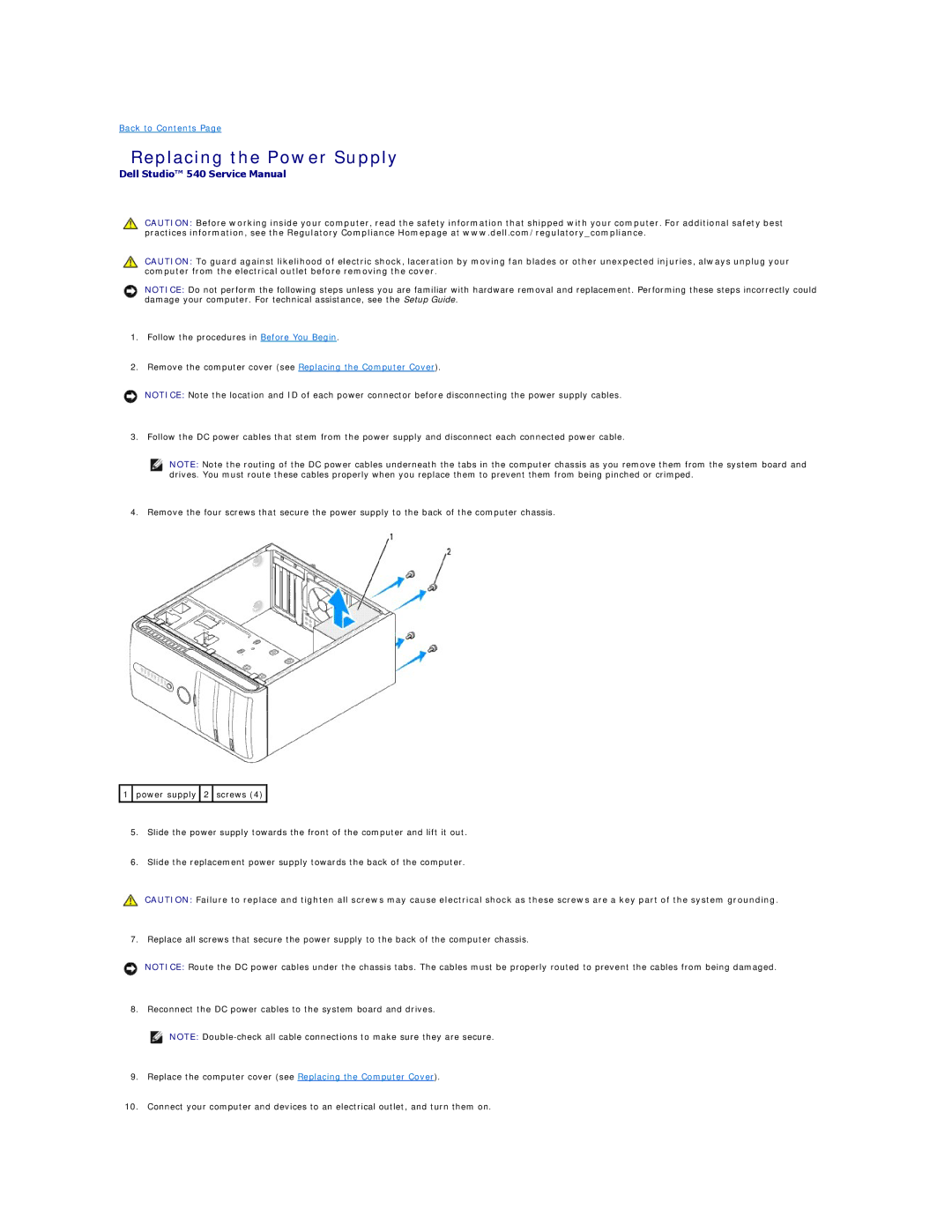 Dell 540 manual Replacing the Power Supply 