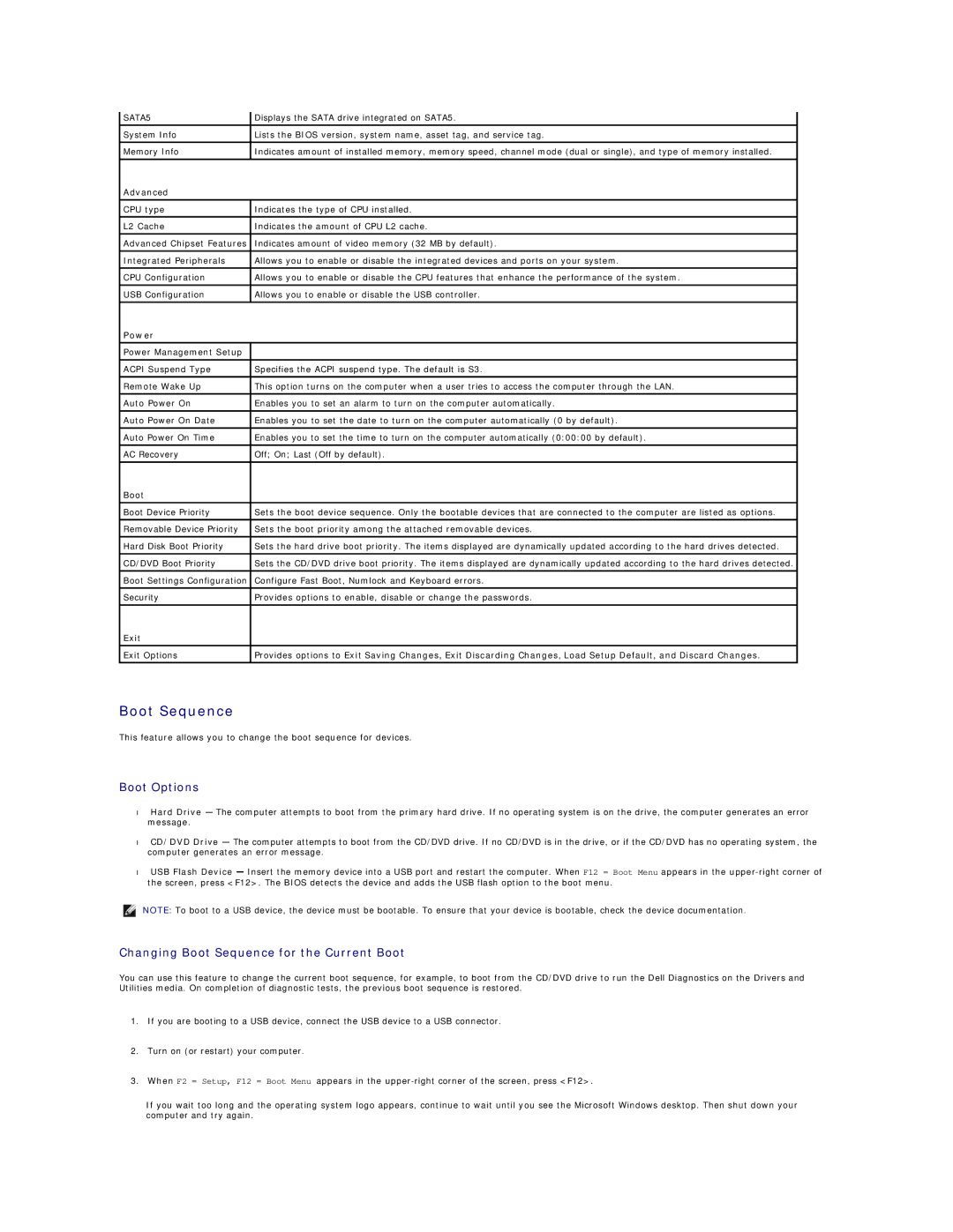 Dell 540 manual Boot Sequence 