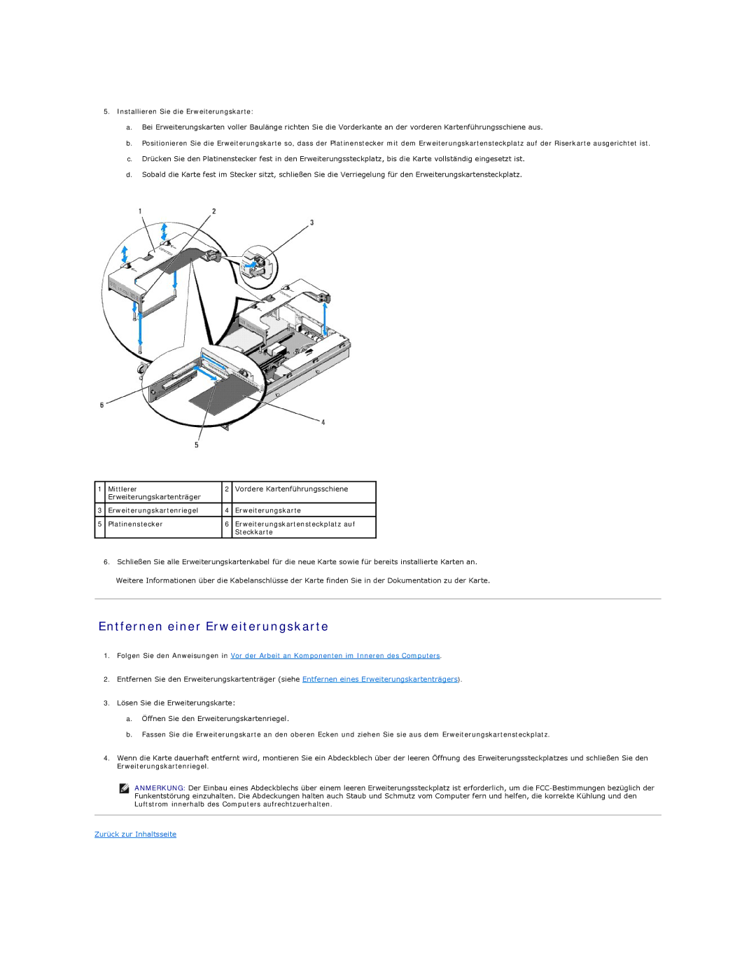 Dell 5400 manual Entfernen einer Erweiterungskarte 